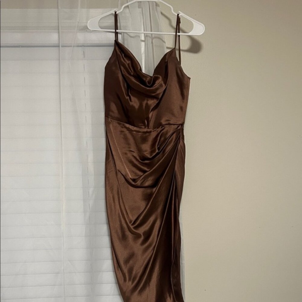 house of cb reva satin toffee midi dress